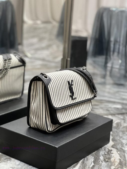 Yves Saint Laurent Bags Spring and summer cotton and linen stripes paired with leather for a la look 🧏 ‍️Popular Nik m9z1m253 - Image 5