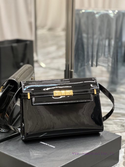 Yves Saint Laurent Bags 𝑴𝒂𝒏𝒉𝒂𝒕𝒕𝒖 Black patent leather gold buckle_The latest revision of the Manhattan baguette bag bbzb9xef - Image 3