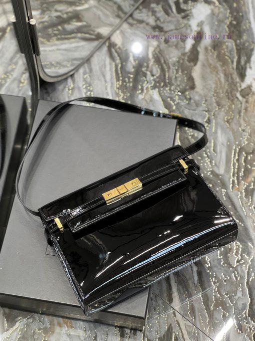 Yves Saint Laurent Bags 𝑴𝒂𝒏𝒉𝒂𝒕𝒕𝒖 Black patent leather gold buckle_The latest revision of the Manhattan baguette bag bbzb9xef - Image 8