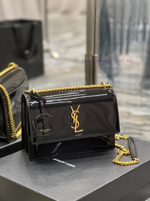 Yves Saint Laurent Bags 𝑺𝒖𝒏𝒔𝒆𝒕 𝟮𝟮𝒄𝒎Black patent leather gold buckleThe unbeatable classic sunset bag has been popula ppinrqy2 - Image 3