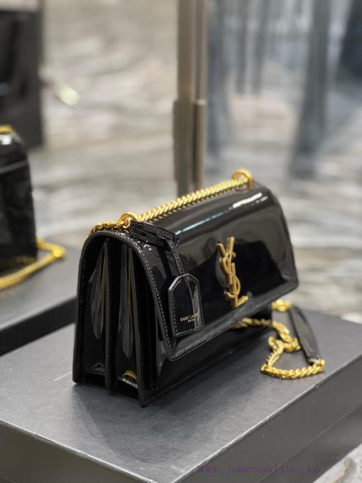 Yves Saint Laurent Bags 𝑺𝒖𝒏𝒔𝒆𝒕 𝟮𝟮𝒄𝒎Black patent leather gold buckleThe unbeatable classic sunset bag has been popula ppinrqy2 - Image 6
