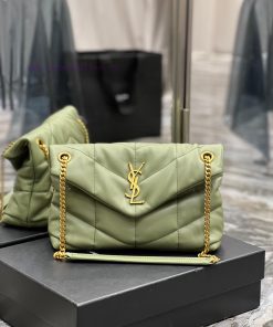 Yves Saint Laurent Bags Avocado Green Gold Button𝙇𝙤𝙪𝙡𝙤𝙪𝙋𝙪𝙛𝙛𝙚𝙧 Quilted lamb leather bag, made of 100% lambskin, with 9iprkcvy