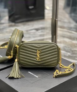 Yves Saint Laurent Bags Olive green gold buckle_Top class imported cowhide camera bag, ZP open mold printing, to be 3gn75kfy