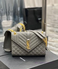 Yves Saint Laurent Bags Envelope Grey Gold BuckleMedium grained embossed quilted genuine leather envelope bagClassic k34gtc5w