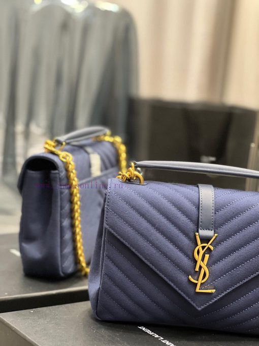 Yves Saint Laurent Bags 𝑴𝒐𝒏𝒐𝒈𝒓𝒂𝒎 𝒄𝒐𝒍𝒍𝒆𝒈𝒆 Blue cotton and linen fabric_Wannian postman bag, hot and explosive 24cm, jpf9hi78 - Image 5