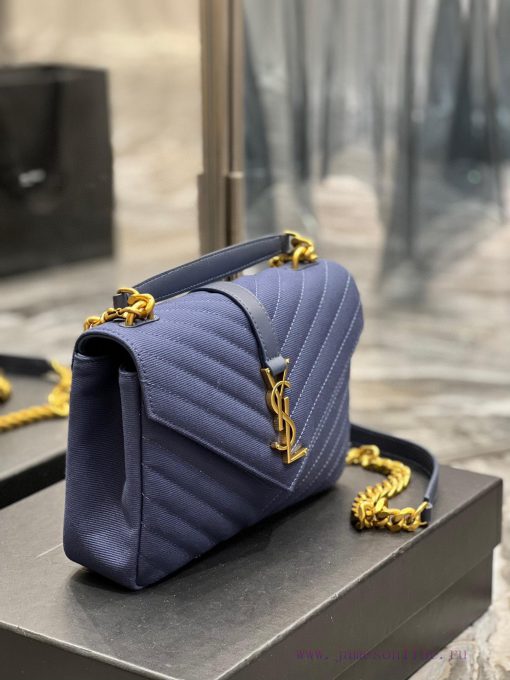 Yves Saint Laurent Bags 𝑴𝒐𝒏𝒐𝒈𝒓𝒂𝒎 𝒄𝒐𝒍𝒍𝒆𝒈𝒆 Blue cotton and linen fabric_Wannian postman bag, hot and explosive 24cm, jpf9hi78 - Image 6
