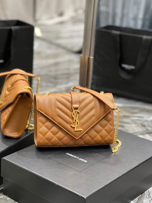 Yves Saint Laurent Bags Envelope Caramel Gold BuckleSmall grained embossed stitched leather envelope bagClassic is e fdmmon7h - Image 3