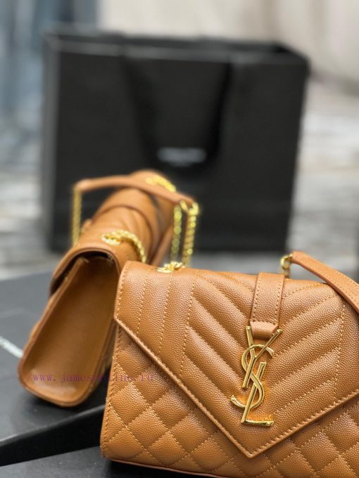 Yves Saint Laurent Bags Envelope Caramel Gold BuckleSmall grained embossed stitched leather envelope bagClassic is e fdmmon7h - Image 5
