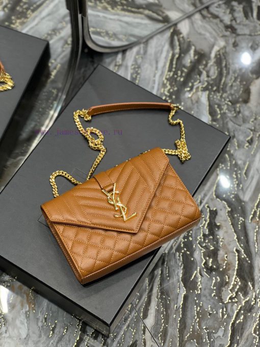 Yves Saint Laurent Bags Envelope Caramel Gold BuckleSmall grained embossed stitched leather envelope bagClassic is e fdmmon7h - Image 7