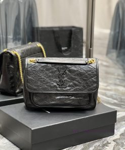 Yves Saint Laurent Bags Popular Nikki Black with Gold Chain - NewBreakthrough in using used oil wax cowhide, the wax 7cmqu0n5