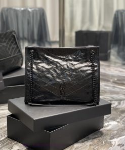 Yves Saint Laurent Bags 𝙉𝙄𝙆𝙄 𝙎𝙃𝙊𝙋𝙋𝙄𝙉𝙂 𝘽𝘼𝙂_Imported wrinkled oil wax cowhide from Italy, with a black metal logo and vlruuisu