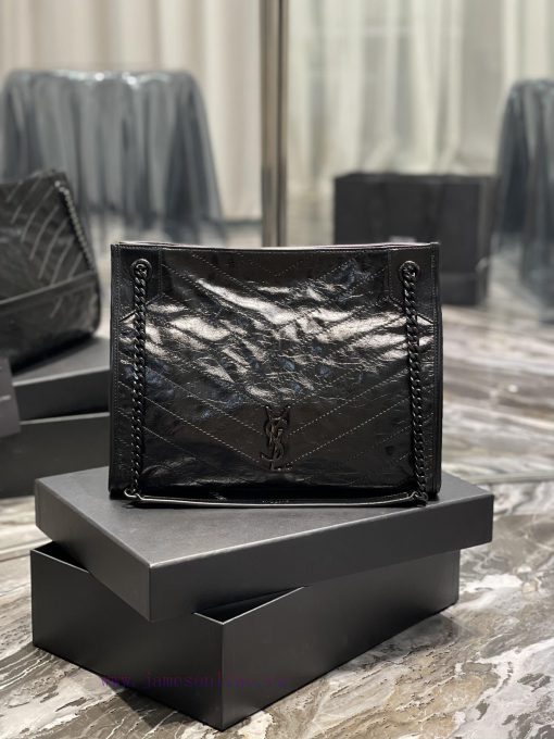 Yves Saint Laurent Bags 𝙉𝙄𝙆𝙄 𝙎𝙃𝙊𝙋𝙋𝙄𝙉𝙂 𝘽𝘼𝙂_Imported wrinkled oil wax cowhide from Italy, with a black metal logo and vlruuisu