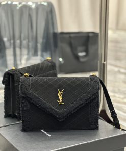 Yves Saint Laurent Bags GABYQuilted Pattern Envelope BagBlack suede with lamb wool styleItalian imported suede paire oq41a3fn