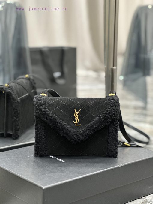 Yves Saint Laurent Bags GABY mini_Quilted Pattern Envelope BagBlack suede with lamb wool styleItalian imported suede 5egi1oaq