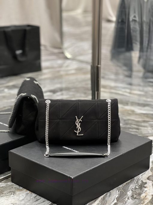 Yves Saint Laurent Bags JAMIE_Sized 25cm Knitted Splicing StyleThe low-key black silver buckle paired with knitted c sn44r5l2 - Image 2