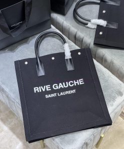 Yves Saint Laurent Bags Vertical version_ ▪ Black cotton and linenRive Gauche Tote Bag, Left Bank Shopping Bag ️, fr 8iqkm7mm