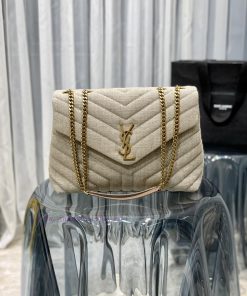Yves Saint Laurent Bags Apricot colored cotton and linen fabricLOULOU medium size, customized cotton and linen mater ca50nd78