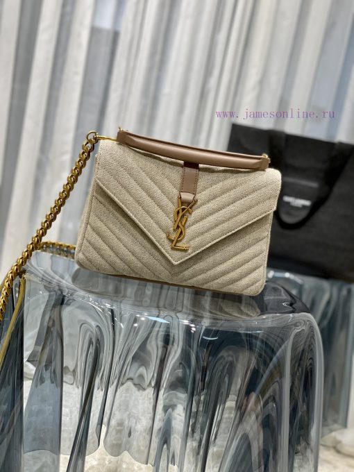 Yves Saint Laurent Bags 𝑴𝒐𝒏𝒐𝒈𝒓𝒂𝒎 𝒄𝒐𝒍𝒍𝒆𝒈𝒆 Apricot colored cotton and linen fabric_Wannian postman bag, hot and explo 5j19qknh - Image 3
