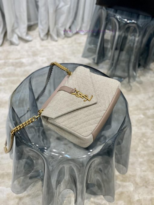 Yves Saint Laurent Bags 𝑴𝒐𝒏𝒐𝒈𝒓𝒂𝒎 𝒄𝒐𝒍𝒍𝒆𝒈𝒆 Apricot colored cotton and linen fabric_Wannian postman bag, hot and explo 5j19qknh - Image 8