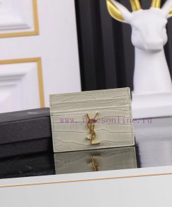 Yves Saint Laurent Bags SLoro Piana crocodile pattern card clip credit clip metal interlocking YSL standard, jacquar g2lzydy4