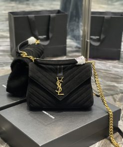 Yves Saint Laurent Bags 𝑴𝒐𝒏𝒐𝒈𝒓𝒂𝒎 𝒄𝒐𝒍𝒍𝒆𝒈𝒆 Black frosted leather_Wannian postman bag, hot and explosive 24cm, street gxt5gh05