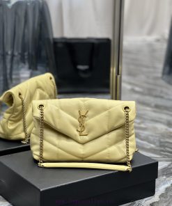 Yves Saint Laurent Bags Light yellow gold buckle𝙇𝙤𝙪𝙡𝙤𝙪𝙋𝙪𝙛𝙛𝙚𝙧 Quilted lamb leather bag, made of 100% lambskin, with a ctwchpny