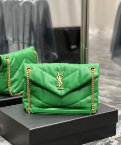 Yves Saint Laurent Bags Green Fruit Green Gold ButtonLoulou Puffer_ Quilted lamb leather bag, made of 100% lambskin, x63fdzes