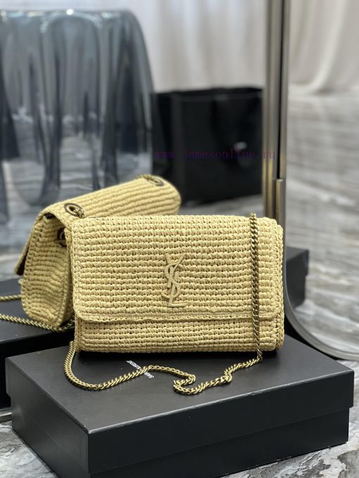 Yves Saint Laurent Bags Apricot Salad and Felt Grass Weaving with Coffee colored CowhideLafite woven chain bag Kate_ m6ryg1bx