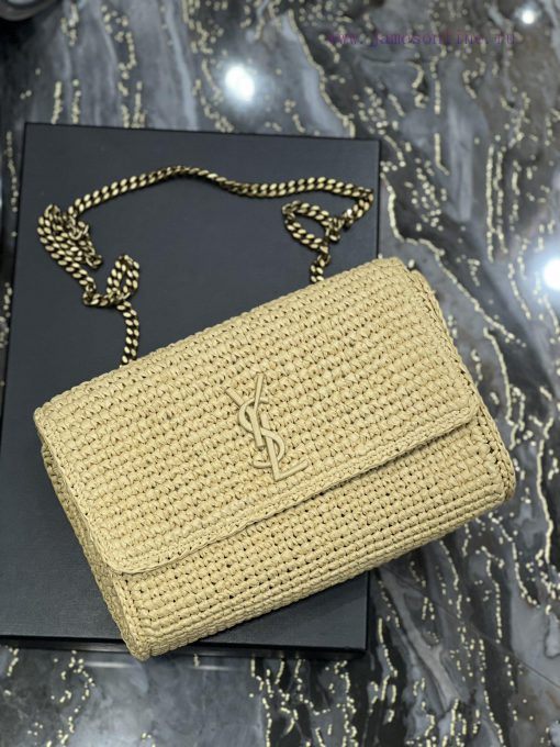 Yves Saint Laurent Bags Apricot Salad and Felt Grass Weaving with Coffee colored CowhideLafite woven chain bag Kate_ m6ryg1bx - Image 7