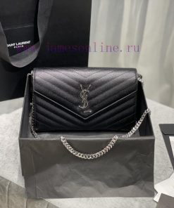 Yves Saint Laurent Bags 𝑴𝒐𝒏𝒐𝒈𝒓𝒂𝒎 𝑾𝒐𝒄 Authentic and Latest_Black silver buckleMONOGRAM caviar pattern envelope packa jng0xq5u