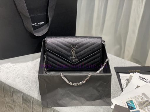 Yves Saint Laurent Bags 𝑴𝒐𝒏𝒐𝒈𝒓𝒂𝒎 𝑾𝒐𝒄 Authentic and Latest_Black silver buckleMONOGRAM caviar pattern envelope packa jng0xq5u - Image 2