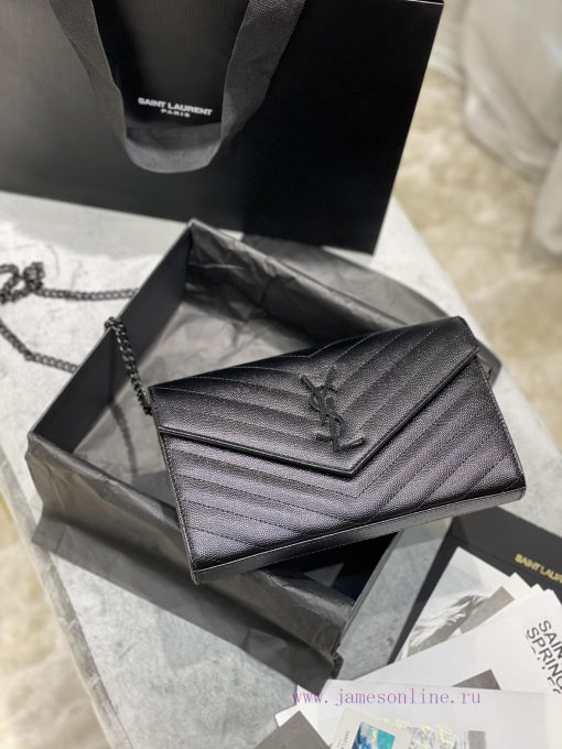 Yves Saint Laurent Bags 𝑴𝒐𝒏𝒐𝒈𝒓𝒂𝒎 𝑾𝒐𝒄 Authentic and Latest_Black buckleMONOGRAM caviar pattern envelope package A su x0s91vlo - Image 8