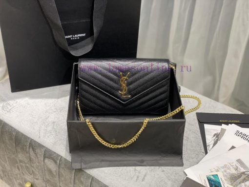 Yves Saint Laurent Bags 𝑴𝒐𝒏𝒐𝒈𝒓𝒂𝒎 𝑾𝒐𝒄 Authentic and Latest_Black gold buckleMONOGRAM caviar pattern envelope package y1ixx5dl