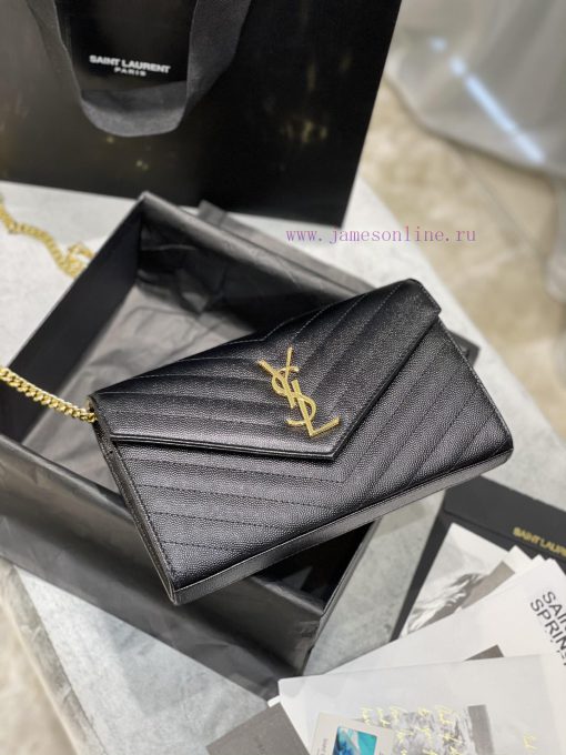 Yves Saint Laurent Bags 𝑴𝒐𝒏𝒐𝒈𝒓𝒂𝒎 𝑾𝒐𝒄 Authentic and Latest_Black gold buckleMONOGRAM caviar pattern envelope package y1ixx5dl - Image 8