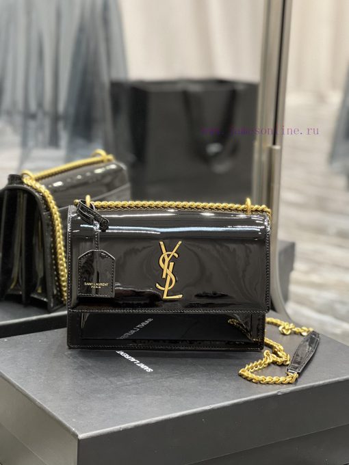 Yves Saint Laurent Bags 𝑺𝒖𝒏𝒔𝒆𝒕 𝟮𝟮𝒄𝒎Black patent leather gold buckleThe unbeatable classic sunset bag has been popula rqux3ng0 - Image 2