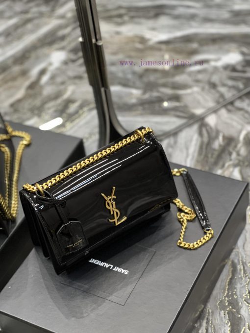 Yves Saint Laurent Bags 𝑺𝒖𝒏𝒔𝒆𝒕 𝟮𝟮𝒄𝒎Black patent leather gold buckleThe unbeatable classic sunset bag has been popula rqux3ng0 - Image 5