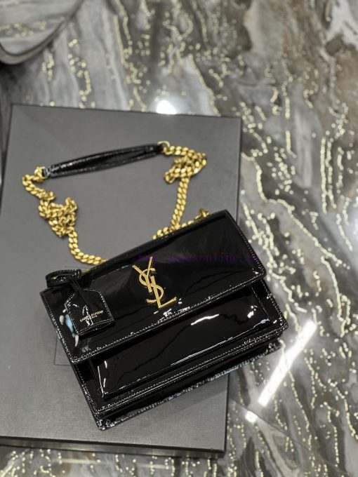 Yves Saint Laurent Bags 𝑺𝒖𝒏𝒔𝒆𝒕 𝟮𝟮𝒄𝒎Black patent leather gold buckleThe unbeatable classic sunset bag has been popula rqux3ng0 - Image 8