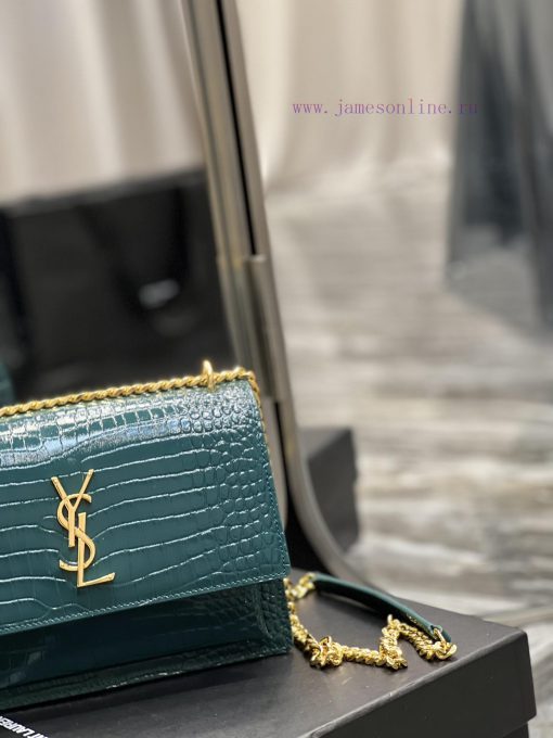 Yves Saint Laurent Bags 𝑺𝒖𝒏𝒔𝒆𝒕 𝟮𝟮𝒄𝒎Blue green gold buckleThe unbeatable classic crocodile patterned sunset bag has b 8mwty6gq - Image 4