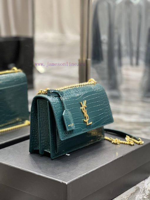 Yves Saint Laurent Bags 𝑺𝒖𝒏𝒔𝒆𝒕 𝟮𝟮𝒄𝒎Blue green gold buckleThe unbeatable classic crocodile patterned sunset bag has b 8mwty6gq - Image 5