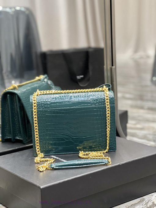 Yves Saint Laurent Bags 𝑺𝒖𝒏𝒔𝒆𝒕 𝟮𝟮𝒄𝒎Blue green gold buckleThe unbeatable classic crocodile patterned sunset bag has b 8mwty6gq - Image 6