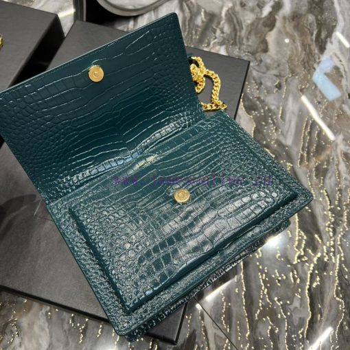 Yves Saint Laurent Bags 𝑺𝒖𝒏𝒔𝒆𝒕 𝟮𝟮𝒄𝒎Blue green gold buckleThe unbeatable classic crocodile patterned sunset bag has b 8mwty6gq - Image 9