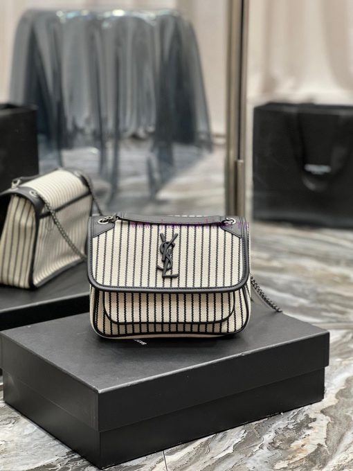 Yves Saint Laurent Bags Spring and summer cotton and linen stripes paired with leather for a la look 🧏 ‍️Popular Nik 2ai2rmmw
