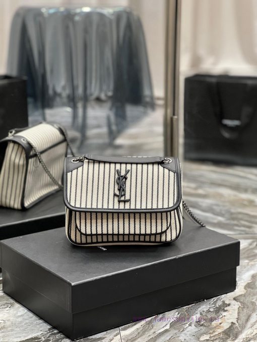 Yves Saint Laurent Bags Spring and summer cotton and linen stripes paired with leather for a la look 🧏 ‍️Popular Nik 2ai2rmmw - Image 2