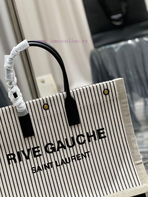 Yves Saint Laurent Bags Summer limited edition striped cotton and linen style_Rive Gauche Tote Bag, Left Bank Shoppi b9ravzd4 - Image 4