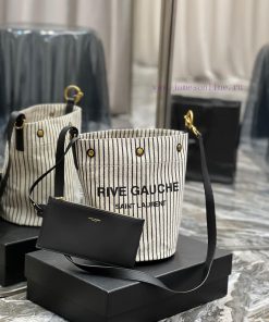 Yves Saint Laurent Bags Black and white striped style_The latest RIVE GAUCHE French linen bucket bag, with its simpl d76pny7l