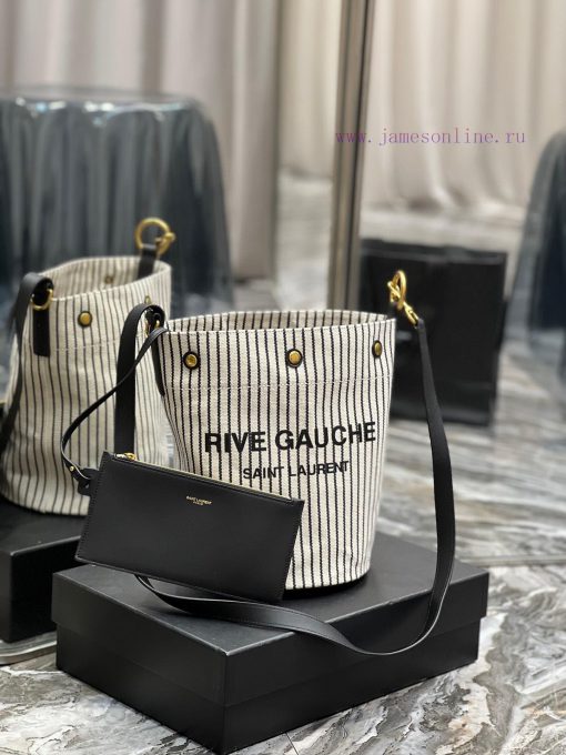 Yves Saint Laurent Bags Black and white striped style_The latest RIVE GAUCHE French linen bucket bag, with its simpl d76pny7l - Image 2