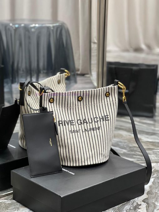 Yves Saint Laurent Bags Black and white striped style_The latest RIVE GAUCHE French linen bucket bag, with its simpl d76pny7l - Image 3