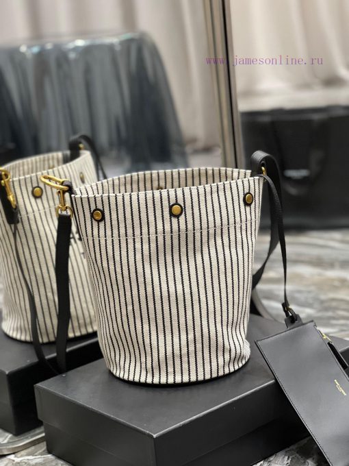 Yves Saint Laurent Bags Black and white striped style_The latest RIVE GAUCHE French linen bucket bag, with its simpl d76pny7l - Image 8