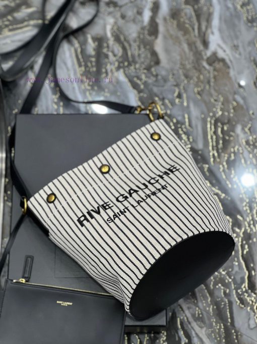 Yves Saint Laurent Bags Black and white striped style_The latest RIVE GAUCHE French linen bucket bag, with its simpl d76pny7l - Image 9