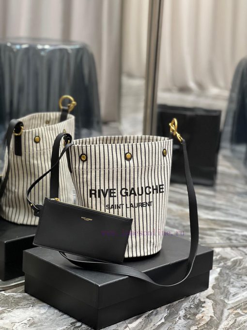 Yves Saint Laurent Bags Black and white striped style_The latest RIVE GAUCHE French linen bucket bag, with its simpl as1vjvv0 - Image 2